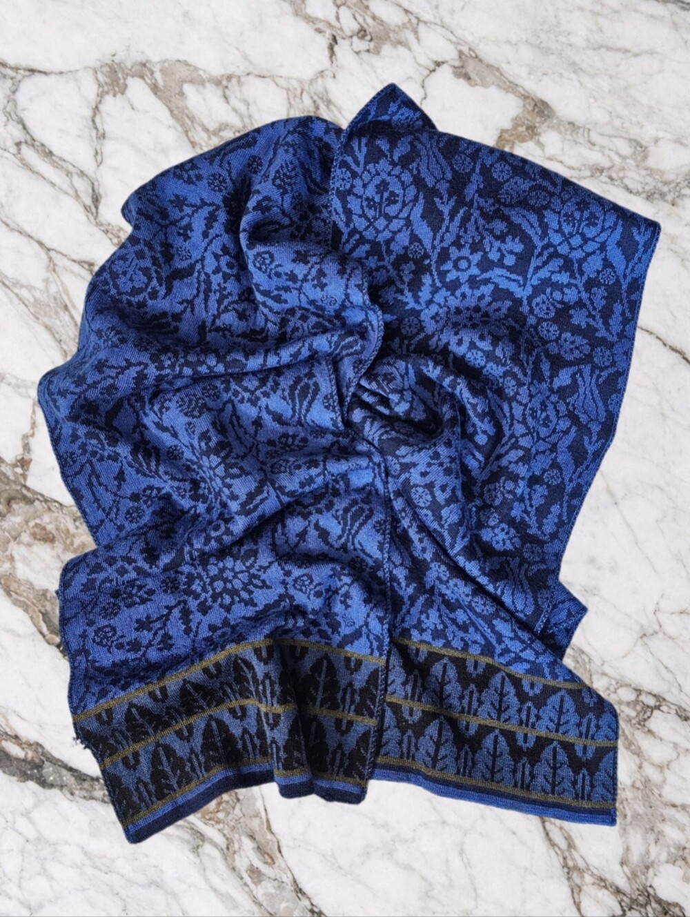 Oleana womens Norwegian merino wool silk scarf Skjerf 161 W floral blue